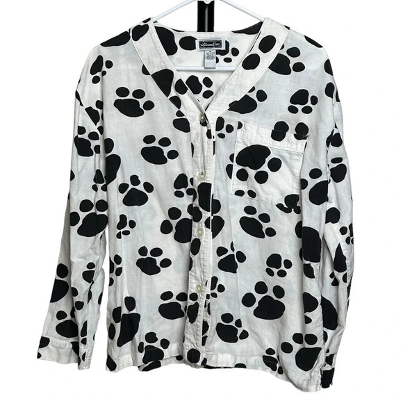 Xhilaration Tops - Xhilaration Dog Paw Print Cotton Pajama Top Size Medium Black White Dalmatian